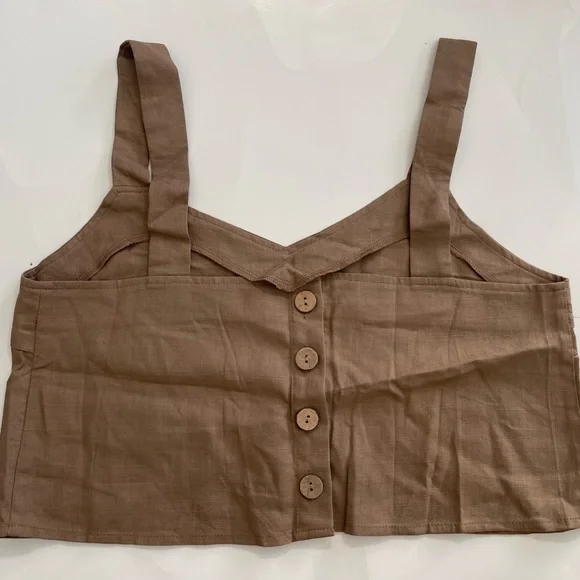 Brown button back wide strap top - Picture 2 of 5